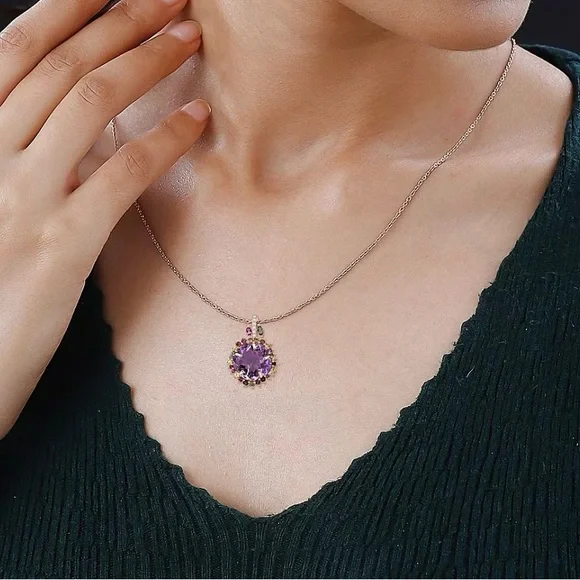 Amethyst & Tourmaline 14.85 ctw Necklace In Rose Gold Over Sterling Silver